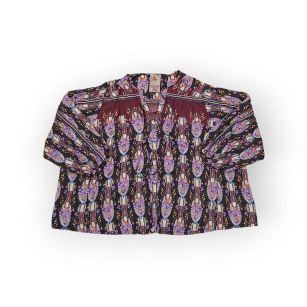 Johnny Was Rocco Blouson Peasant‎ Boho Long Sleeve Shirt SizeLarge
